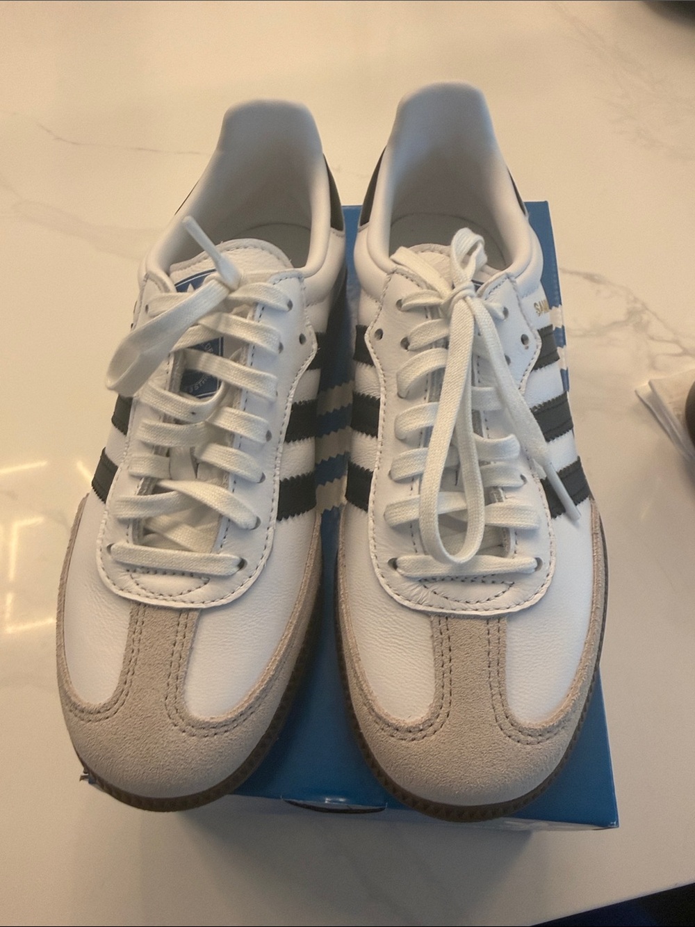 adidas Samba OG White with Black Stripes and Gray Suede kids - Picture 5 of 6